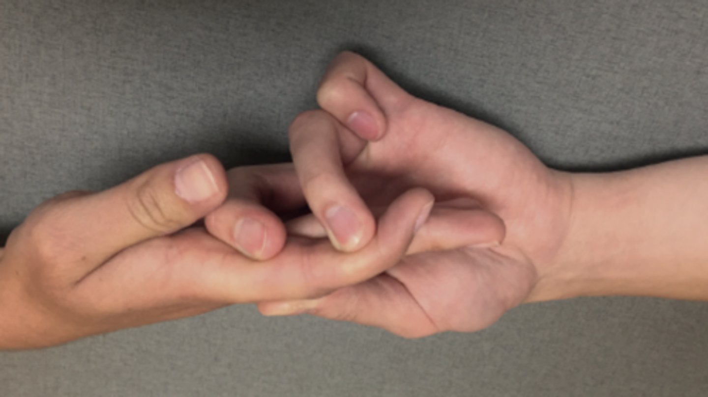 <p>Patient Position: Forearm neutral lying on ulnar border</p><p>Palpation: Dorsal aspect of distal phalanx</p><p>Compensations: MCP extension &amp; wrist extension</p>