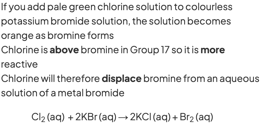 <p>Chlorine&gt;Bromine&gt;Iodine</p>