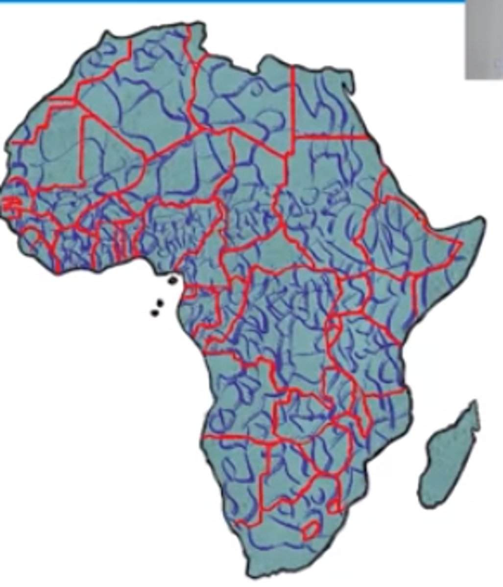 <p>a boundary line placed by an outside power, that is placed over and ignoring an existing cultural patterns</p>