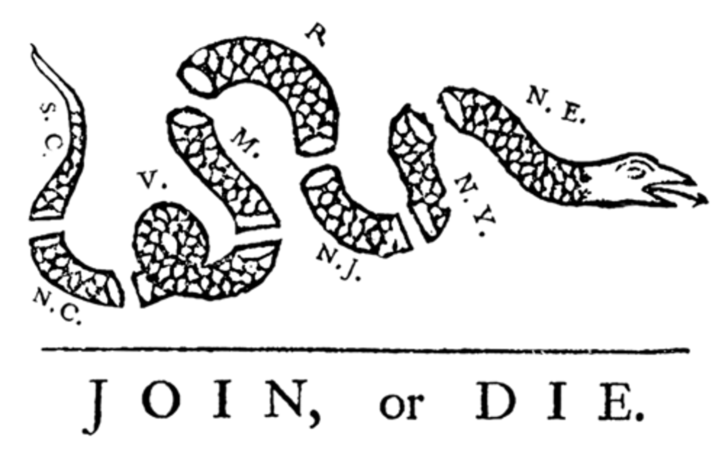 <p>During the American Revolution, this cartoon by Benjamin Franklin attempted to -</p>