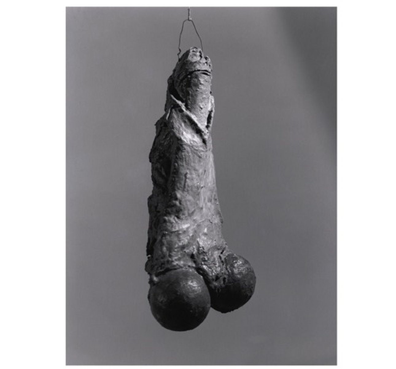 <p>A phallic sculpture, rendered in rubber, that mocks the traditional masculine form through a soft, absurd, and uncanny presentation.</p>