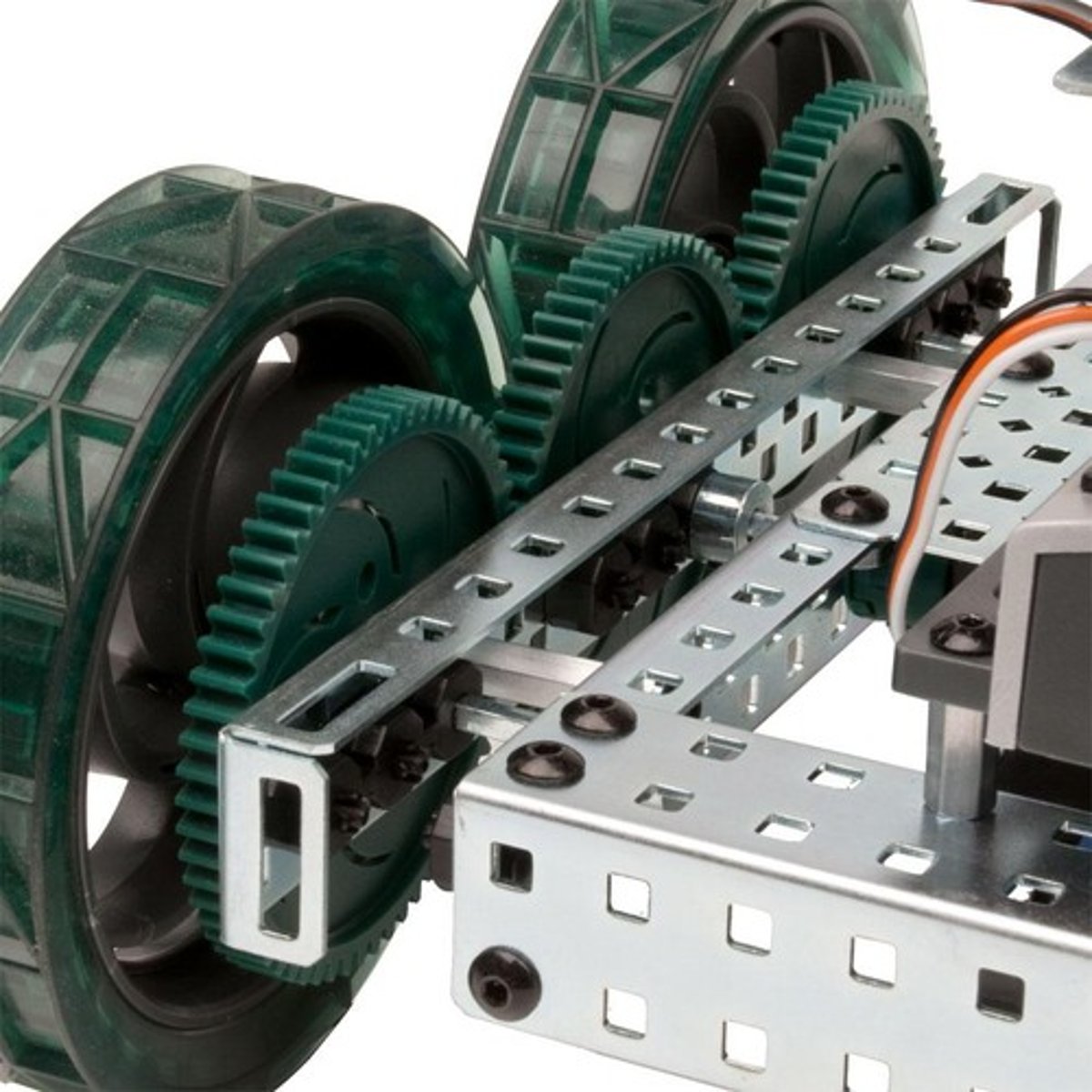 <p>All the parts involved in the primary locomotion system of a robot, including the motors, gears, axles, and wheels.</p>