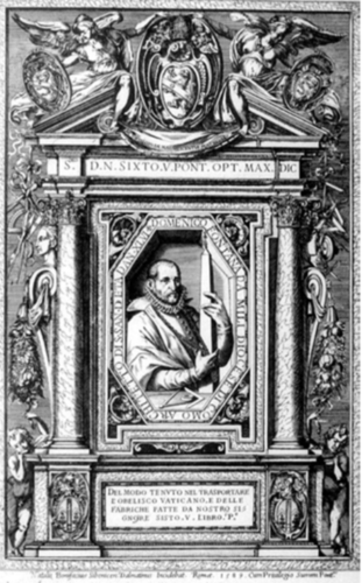 <p>TIJD: 17e E</p><p>PLAATS: Rome</p><p>STIJL: vroeg-Barok</p><p>KENMERK:</p><p>- verplaatsing Obelisk San Pietro (katrollen systeem)</p>