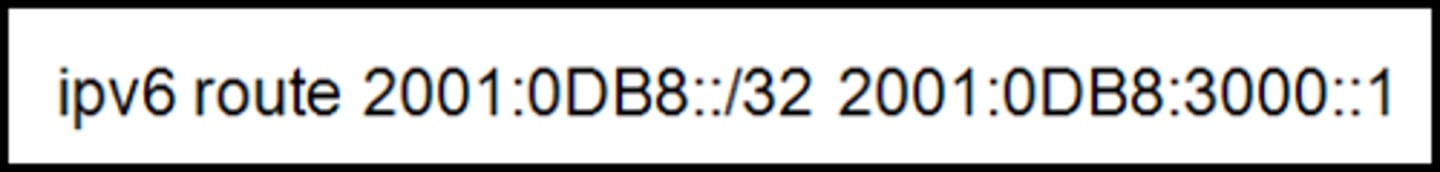 <p>Refer to the exhibit. Which type of IPv6 static route is configured in the exhibit?</p><p>floating static route</p><p>fully specified static route</p><p>recursive static route</p><p>directly attached static route</p>