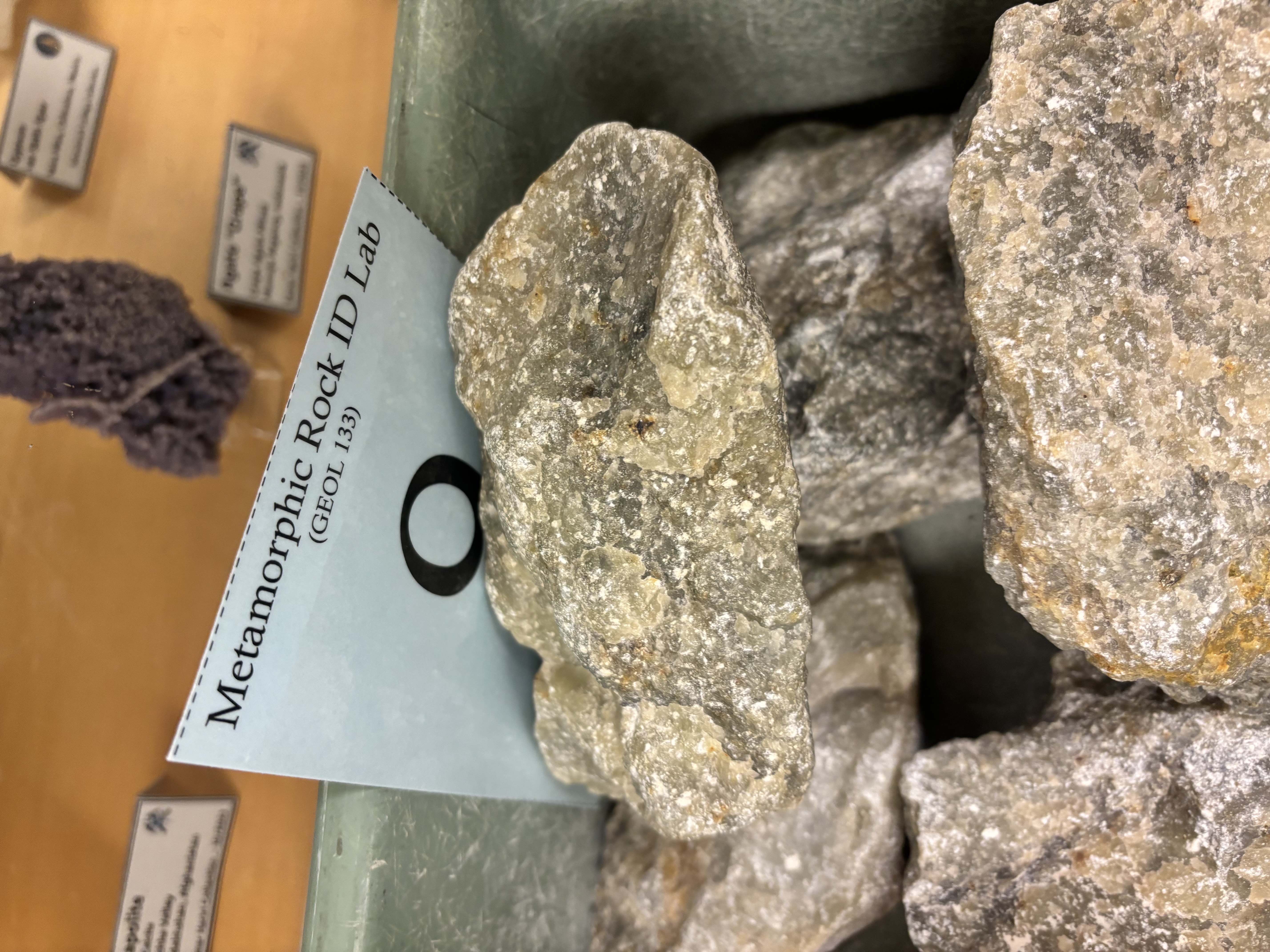 <p>Non-foliated metamorphic rock made of serpentine minerals; formed from ultramafic rocks; green and slippery.</p>