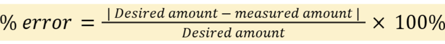 <p>Note: SR can be substituted for the numerator</p><p><strong>Desired amount</strong>: amount you’re hoping to see; the most accurate or precise amount</p><p><strong>Measured amount</strong>: amount you got; the least accurate amount</p>