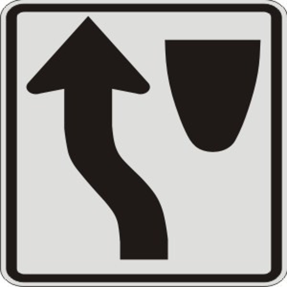 <p>A traffic island, median or barrier is ahead. Keep to the side indicated by the arrow.</p>