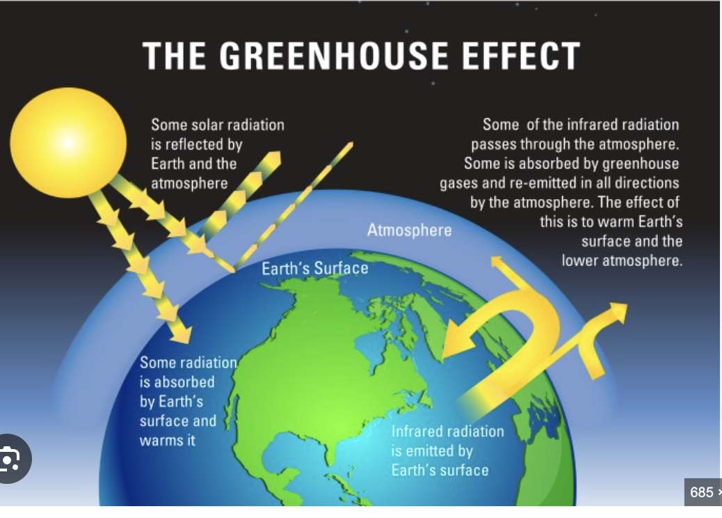 <p>CO2, H2O, and CH4 (methane), AKA Green House Gases.</p>