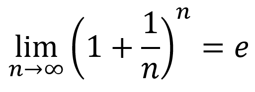 <p>e = limn→∞ (1 + 1/n)^n (where e is the base of the natural logarithm)</p>