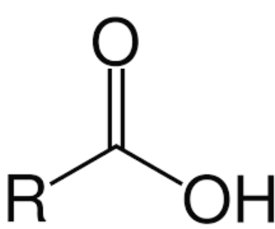 <p>One Carbon atom is double bonded to a Oxygen and single bonded to an OH</p>