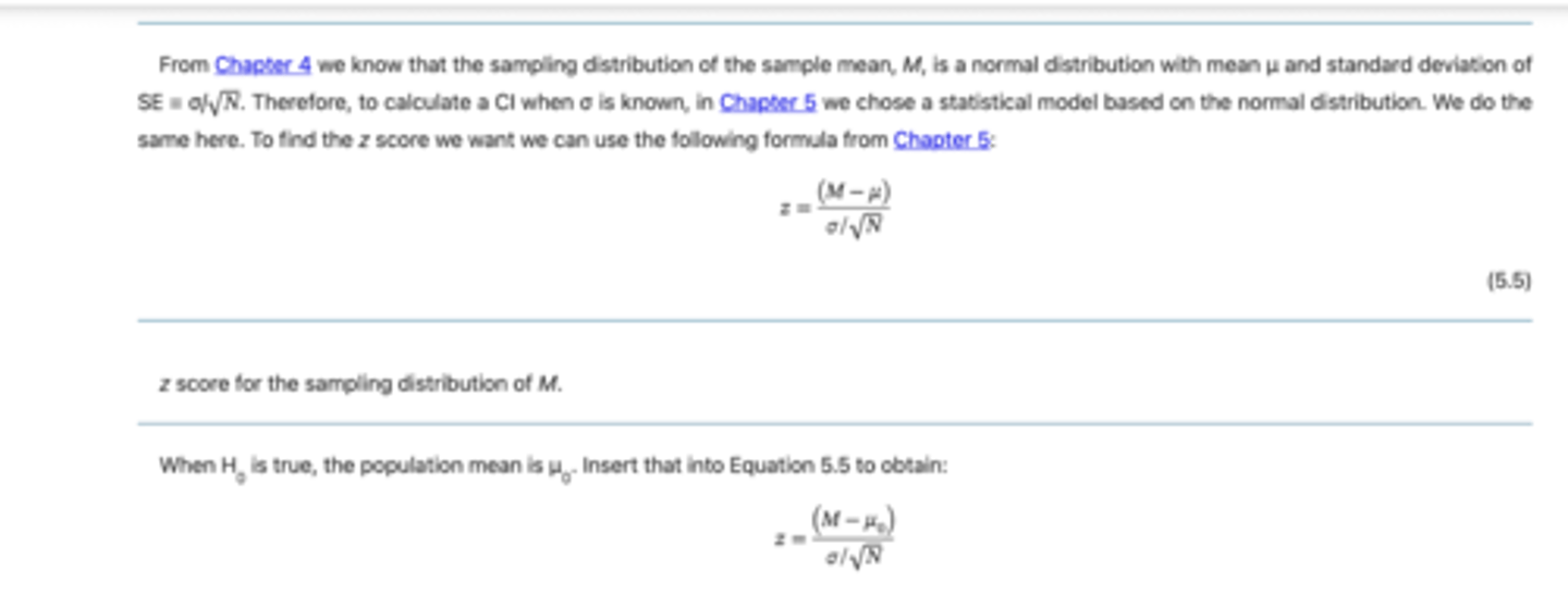 <p>Z = (M - µ) / alpha/ sqrt N)</p>