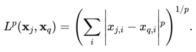 <ul><li><p><span style="background-color: transparent;">Generalization based on value p</span></p></li><li><p><span style="background-color: transparent;">Includes Manhattan distance (p = 1) and Euclidean distance (p = 2)</span></p></li></ul><p></p>