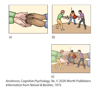 <ul><li><p>Participants watched 2 superimposed videotapes</p></li><li><p>Pps were instructed to pay attention to one of the 2 films and to watch for odd events (e.g. watching people shaking their hands)</p></li></ul>