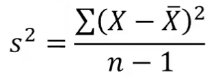 <p><span>𝒔𝟐 = σ(𝑿 − ഥ𝑿)𝟐 / (𝒏 − 𝟏)</span></p>