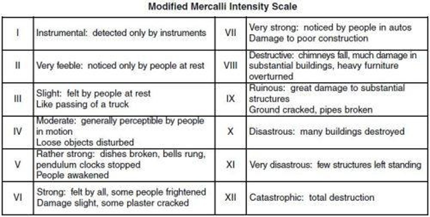 <p>The rate of destruction caused by an earthquake.</p>