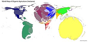 <p>(MAPS)Thematic map that rescales the size of an area to be proportional to the feature it represents. (shrinks/expands sizes of regions to correspond with variables value)</p>