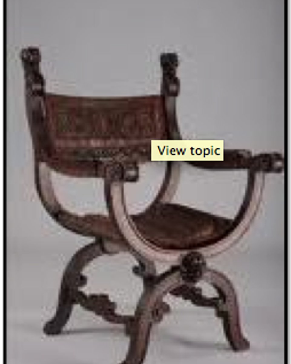 <p>A style of chair reserved in ancient Rome for the use of the highest government dignitaries and usually made like a campstool with curved legs.</p>
