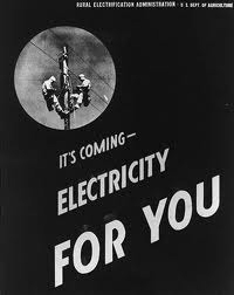 <p>affordable electricity would improve the standard of living and the economic competitiveness of the family farm; created to bring electricity to rural areas like the Tennessee Valley; many opposed</p>
