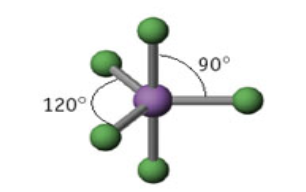 <p><strong>Name: </strong>Trigonal Bipyramid</p><p><strong>Angle measure: </strong>90º <em>AND</em> 120º</p><p><strong>Hybridization: </strong>sp<sup>3</sup>d</p>