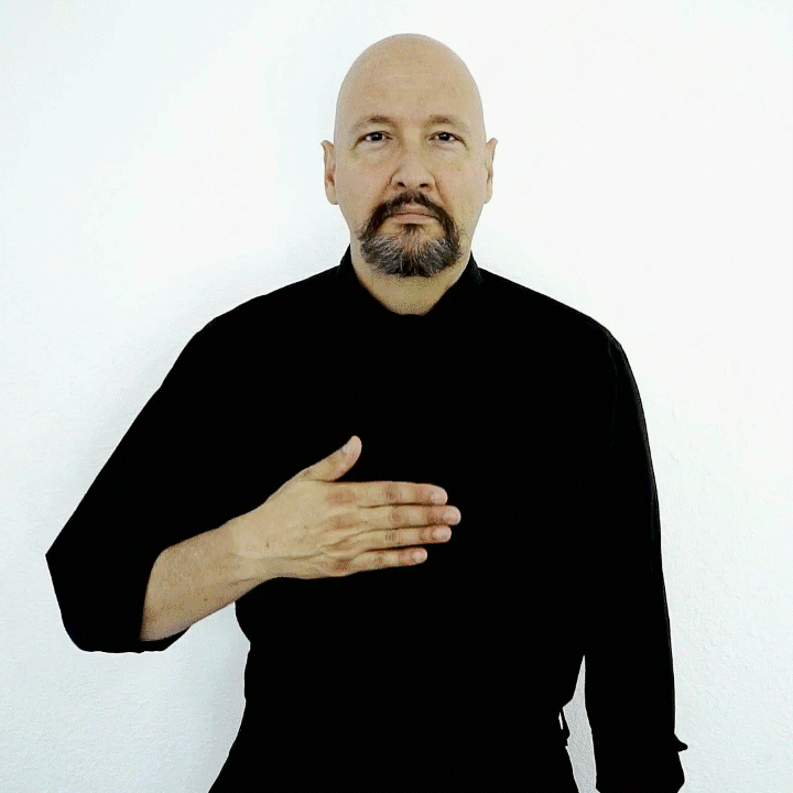 <p>Place a FLAT palm to your chest</p>