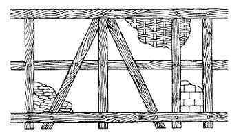 <ul><li><p><strong>kámen</strong></p><ul><li><p>kvádry = neomítají se </p></li><li><p>lomové zdivo = omítá se</p></li></ul></li><li><p>vysoké cihly</p><ul><li><p>neomítané, občas glazované </p></li></ul></li><li><p>hrázděné zdivo </p><ul><li><p>dřevěná trámková konstrukce (zůstane viditelná)</p></li><li><p>proplétané / cihly / plochý kámen</p></li></ul></li></ul><p></p>