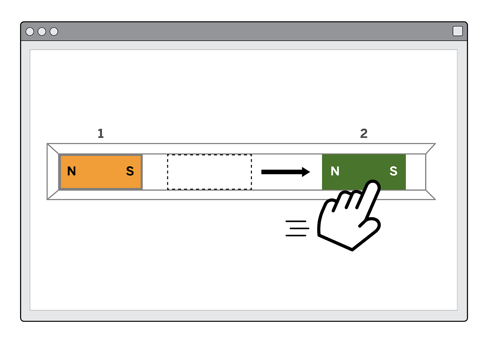 <p><span>In a computer simulation, Ayesha moves a magnet (Magnet 2) away from another magnet (Magnet 1) that cannot move. Which statement accurately describes the change in potential energy?</span></p>