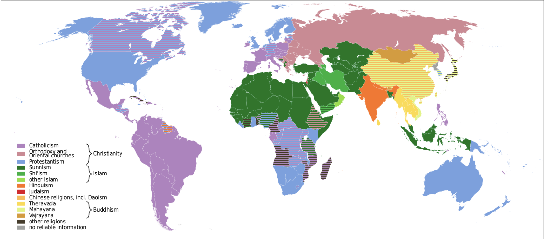 <p>Based on the map of religions across the world, North Africa predominantly adheres to which religion?</p><p><span>A. Christianity</span></p><p><span>B. Catholicism&nbsp;</span></p><p><span>C. Traditional Tribal Religions</span></p><p><span>D. Islam</span></p>