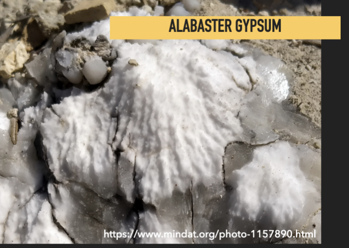 <p>When gypsum forms through rehydration of anhydrite → alabaster (fine-grained gypsum)</p>