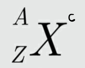<p>A- mass number: which indicates the total number of nucleons (neutrons and protons) in the nucleus of an atom</p><p>Z- atomic number: number of protons in an element (same for all isotopes of a particular element)</p><p>C- charge </p><p>X- represents the symbol for the element</p>