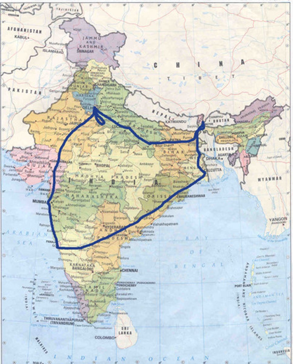 <p><strong>route </strong>of a traveler's journey</p>