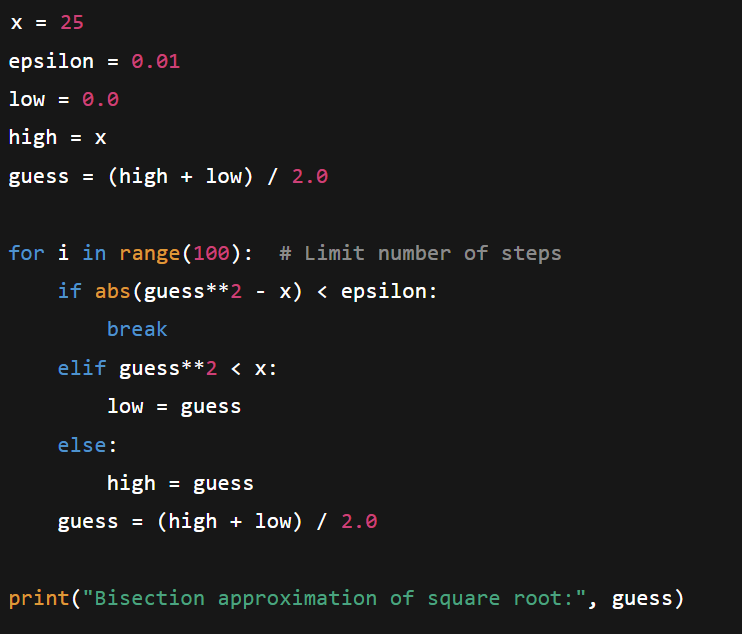 <p>Start with a high and low guess and repeatedly cut the range in half.</p>