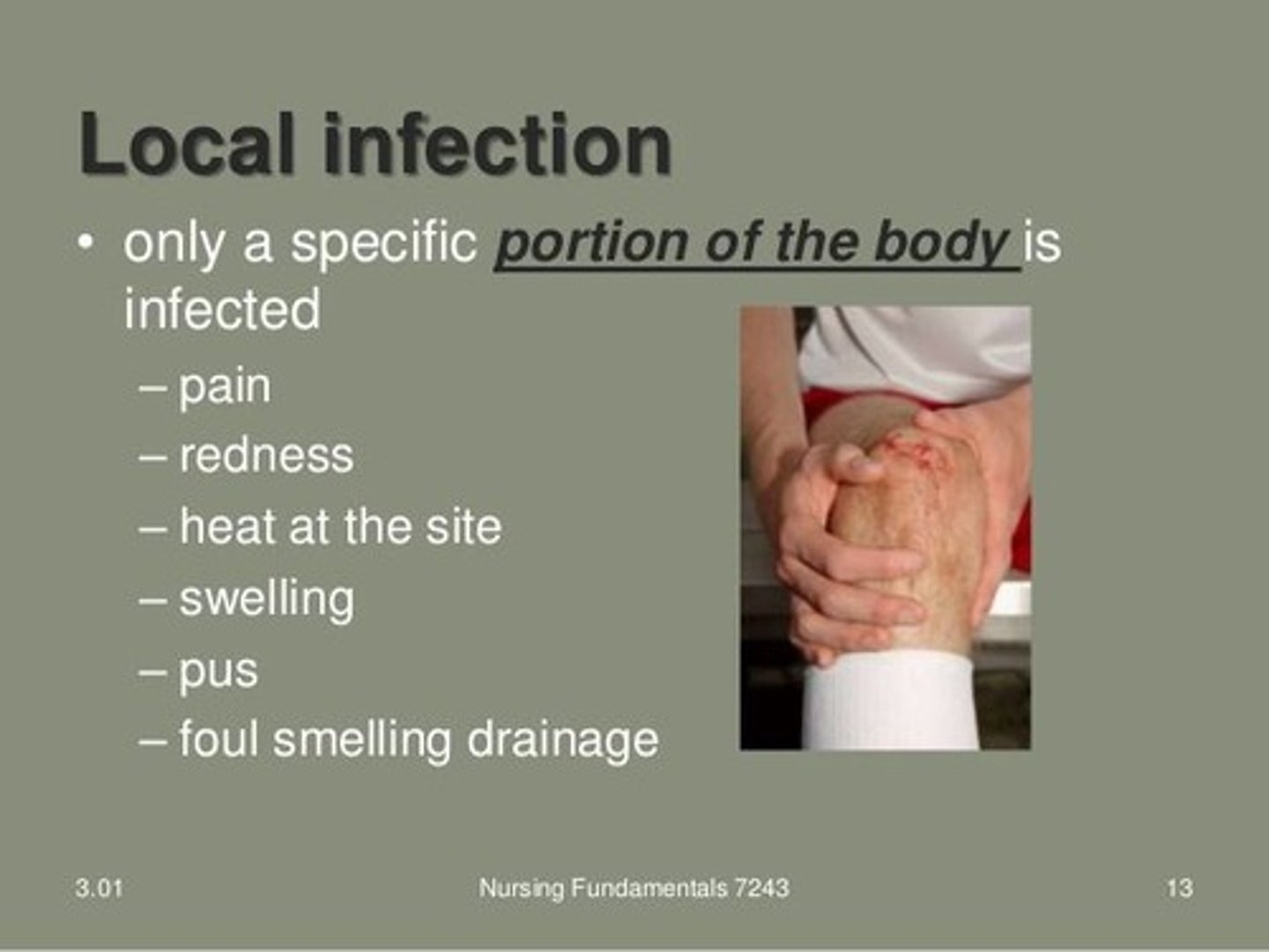 <p>Local infections are limited to a specific part of the body, while systemic infections spread throughout the systems of the body.</p>
