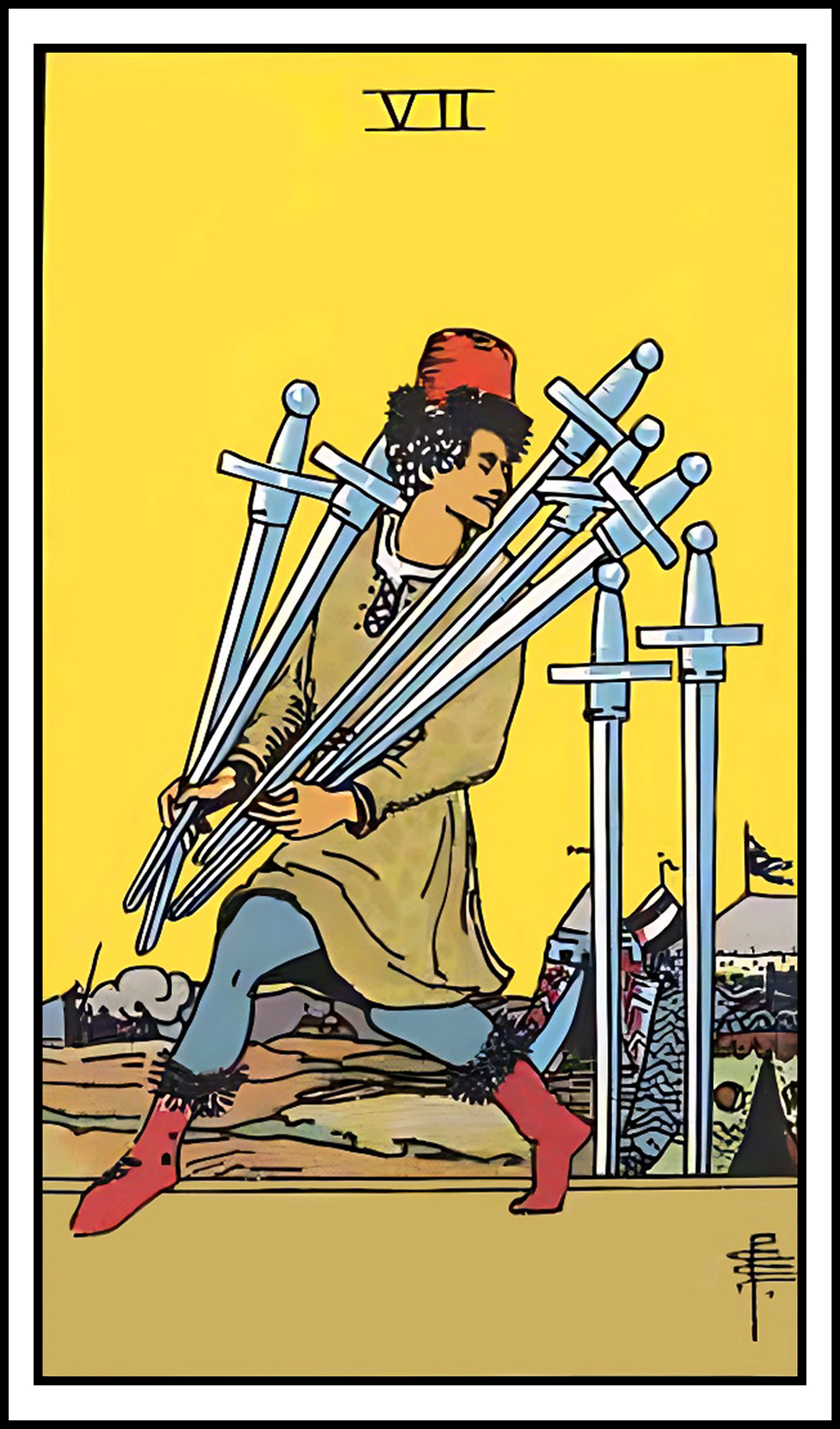 <p>7 of swords</p>