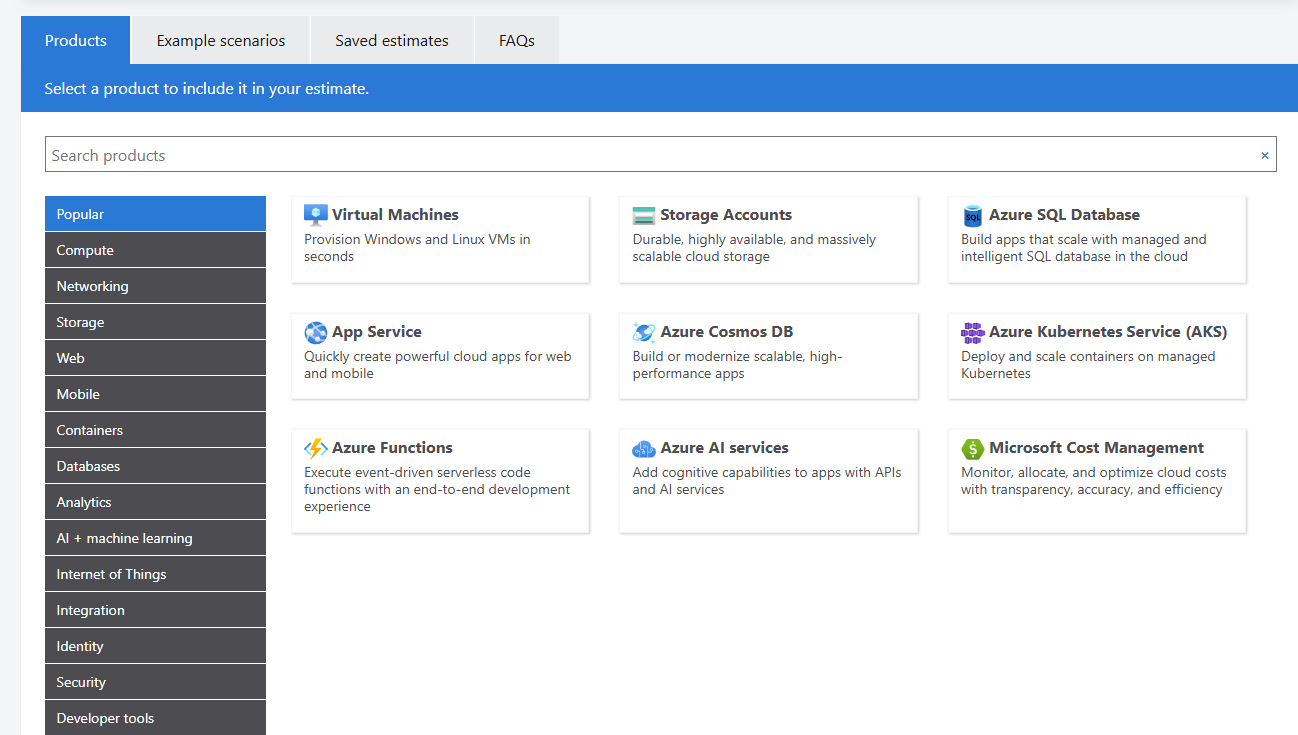 <p>Azure pricing calculator</p>