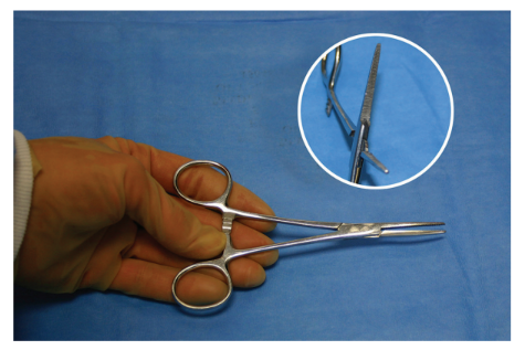 <p>Nickname: Crile, Hemostat</p><p>Use: Grasps light to medium tissue, vessels, and suture and found in most instruments sets</p><p>Features: Tip with serrations, various lengths</p>