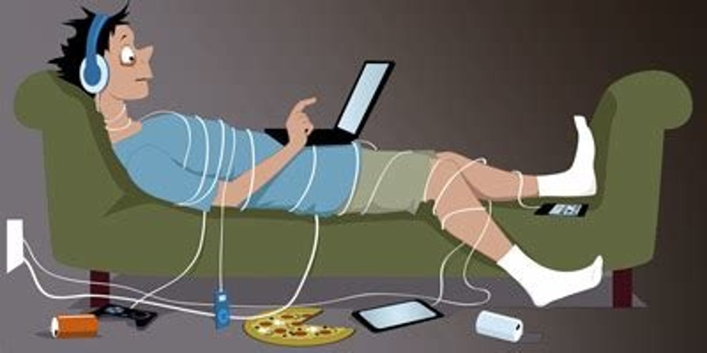 <p>dependiente de algo; adicto</p>