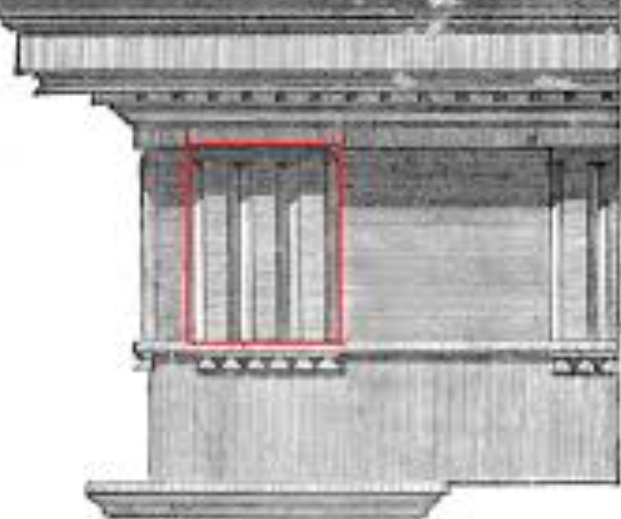 <p>blocks with 2 vertical grooves in the center and half grooves on either vertical end that separates the metopes</p>