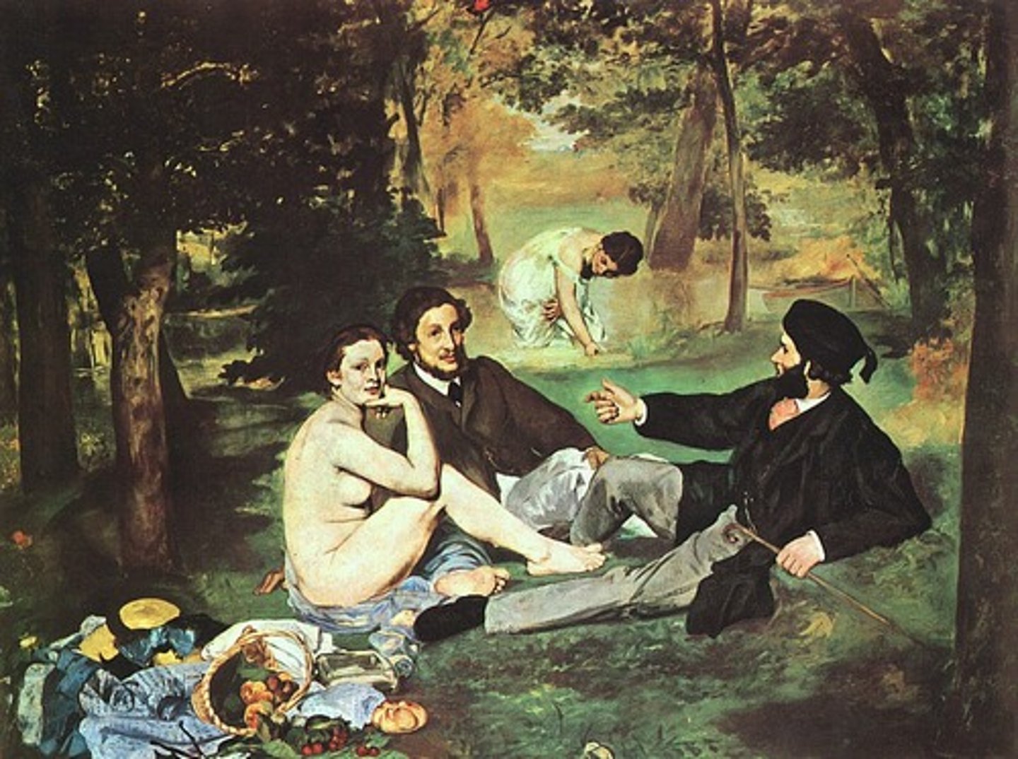 <p>Edouard Manet, 1863. Blurred the lines between fact and fiction. Rejected from the Salon &amp; shown at the Salon des Refuses</p>