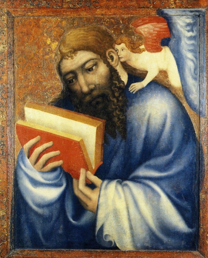 <p>st matthew, tempera on canvas,Master Theodoric,1357-1367, chapel of the holy cross, karlstejn castle, czech republic</p>