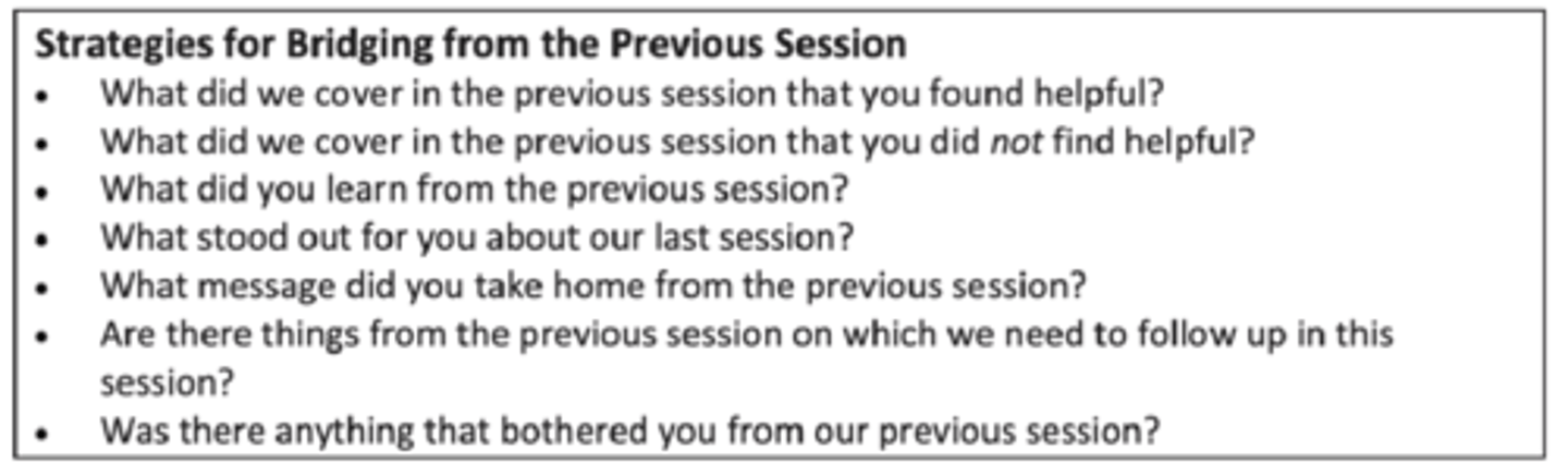 <p>Identify negative reactions</p><p>Make sure goals are met</p><p>Identify agenda items to put on the current session</p>
