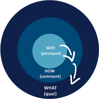 <p><strong>Golden circle.</strong> → approche pour comprendre pourquoi certaines organisations et leaders inspirent plus que d'autres,  en se concentrant sur leur "<u>pourquoi</u>" plutôt que sur le "<u>quoi</u>" ou le "<u>comment</u>". </p>