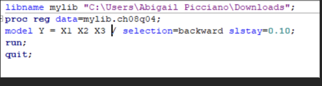 <p>SAS code for the Backward approach </p>