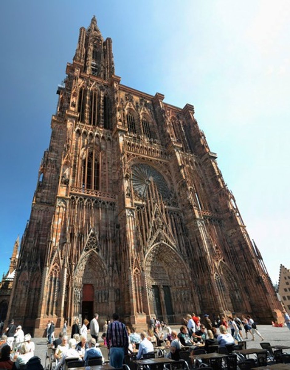 <ul><li><p><span style="background-color: transparent;"><span>A Romanesque cathedral existed previously at the site</span></span></p></li><li><p><span style="background-color: transparent;"><span>After a fire, the cathedral was rebuilt in Gothic style</span></span></p></li><li><p><span style="background-color: transparent;"><span>Served as the seat of the Bishop of Strasbourg</span></span></p></li><li><p><span style="background-color: transparent;"><span>Later became a Protestant church during the Reformation</span></span></p></li><li><p><span style="background-color: transparent;"><span>Returned to Catholicism when Louis XIV annexed Strasbourg</span></span></p></li><li><p><span style="background-color: transparent;"><span>The west front contains thousands of figures illustrating biblical narratives</span></span></p></li><li><p><span style="background-color: transparent;"><span>Rose Windows</span></span></p></li><li><p><span style="background-color: transparent;"><span>Spire was tallest structure in the world for over two centuries</span></span></p></li><li><p><span style="background-color: transparent;"><span>Cathedral symbolized Strasbourg’s prosperity as a free imperial city</span></span></p></li><li><p><span style="background-color: transparent;"><span>Sculptures and stained glass emphasize salvation, cosmic order, and civic pride</span></span></p></li></ul><p></p>