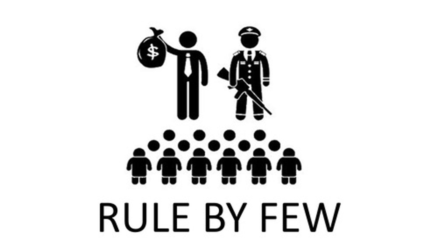 <p>a form of government where a few rich people have all the power to make laws</p>