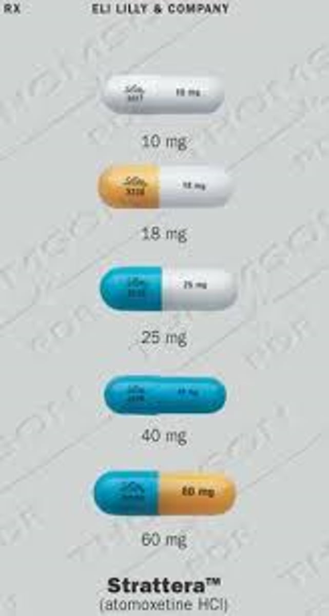 <p>Atomoxetine</p><p>CNS Stimulant</p><p>ADHD</p>