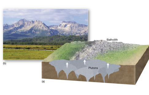 <p><strong>batholith / laccolith / volcanic neck / sills / dikes</strong></p>