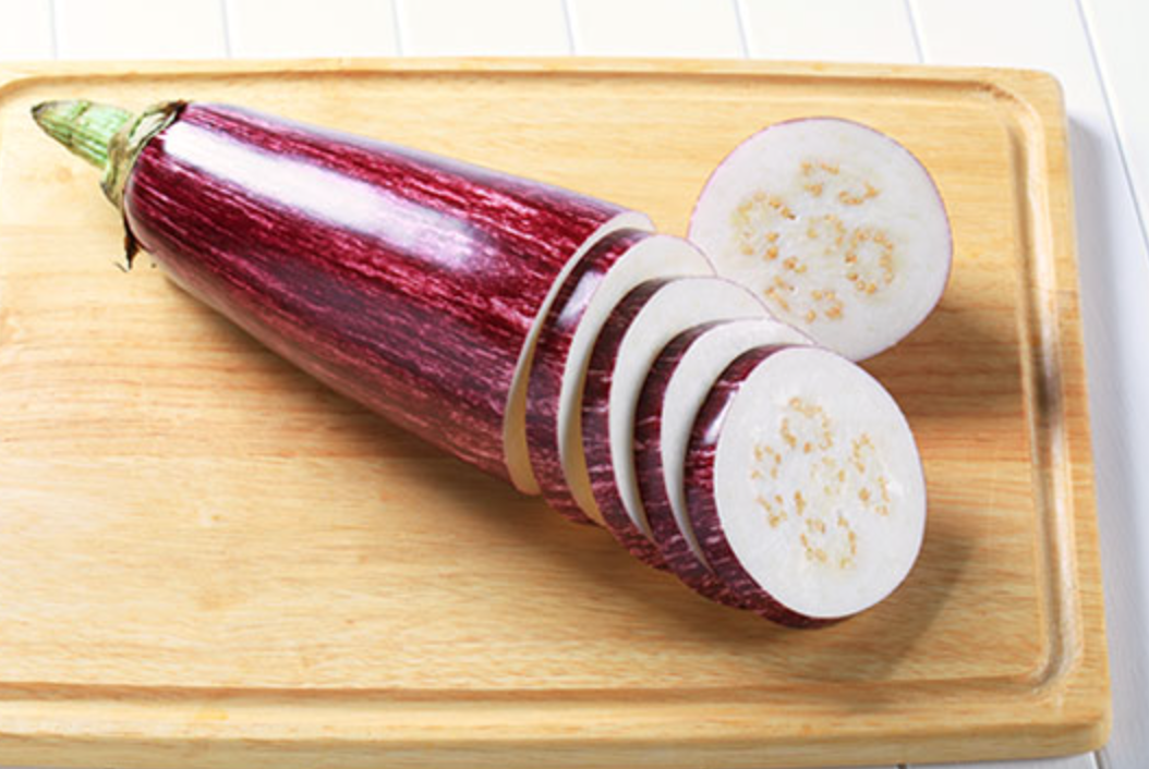 <p>(n.) – an oval, purple vegetable that is white inside</p><p></p><p>&nbsp;<br>A: What are you going to do with that <strong>eggplant</strong>?<br>B: I’m going to cut it up and roast it in the oven with some olive oil.</p><p></p>