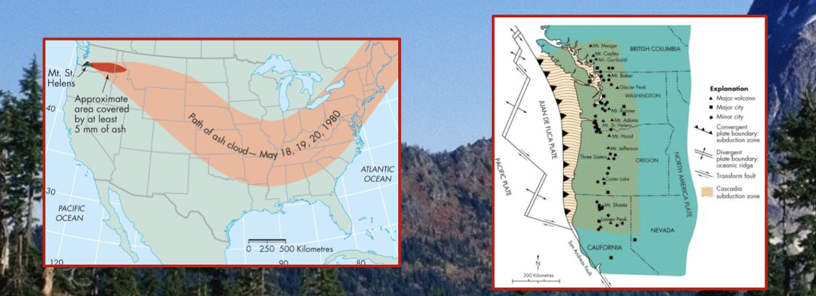 On May 18, 1980, a M 5.1 earthquake caused the area of the bulge to break off and fall downslope.

\
A lateral blast occurred from the area of the former bulge and the entire north slope was destroyed.

\
Ash was ejected from the central crater, reached heights of 19 km and travelled around the world.

\
\
It killed 57 people, mainly from pyroclastic flows

\
The eruption left behind a barren landscape that is slowly reforesting naturally.