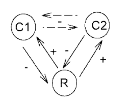 <p>Two species share a common resource and affect each other indirectly through the resource</p>