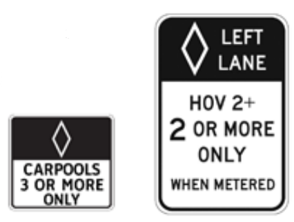<p>To use, one of these must apply…</p><ul><li><p>You have a certain number of people in your vehicle (there will be signs to tell you the minimum number of people and the hours HOV rules apply)</p></li><li><p>You are driving a low emission or zero emission vehicle (must display a special DMV-issued decal)</p></li><li><p>You are riding a motorcycle (unless otherwise posted)</p></li></ul><p>Marked by a diamond symbol!</p>